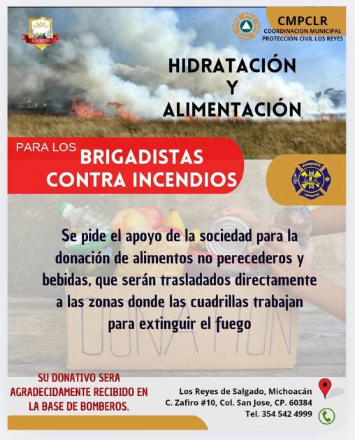 Instalan centro de acopio para brigadistas que combaten los incendios en la región de Los Reyes