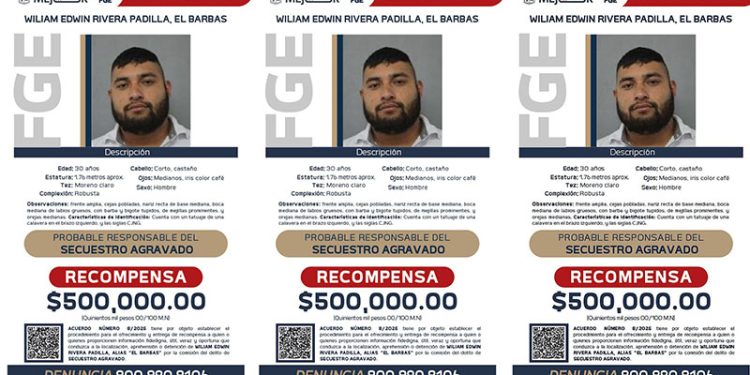Publican Gobierno de Michoacan y FGE cédula de recompensa para la detención de William Edwin Rivera Padilla, el Barbas, por su posible participación en el delito de secuestro agravado